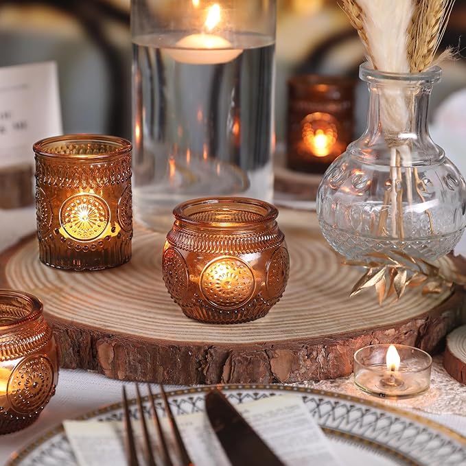 DARJEN 12Pcs Amber Votive Candle Holders - Image 5