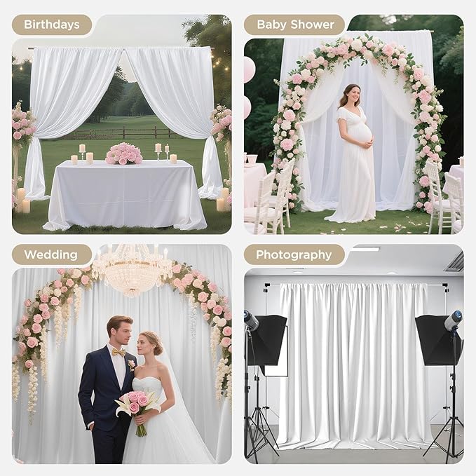 Joydeco White Curtains Backdrop - Image 3
