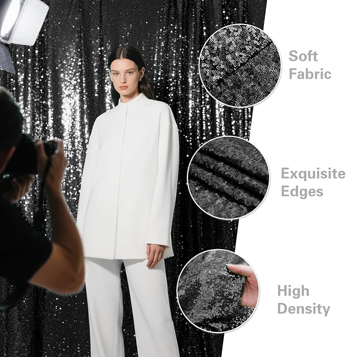 Black Sequin Backdrop Curtain 2 Pieces 2FTx8FT Glitter Photography Backdrop - Image 4