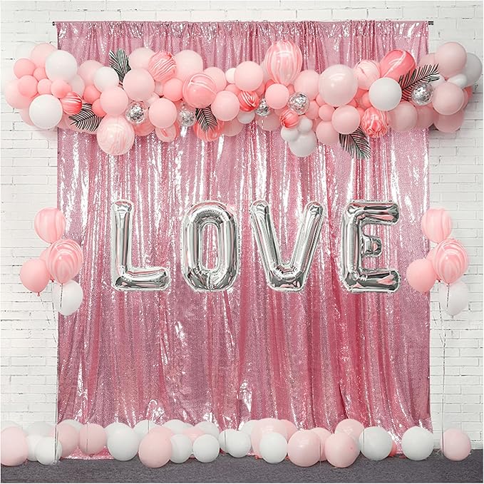 Juya Delight Pink Sequin Backdrop Curtain, Non See Through Photo Background - Image 2