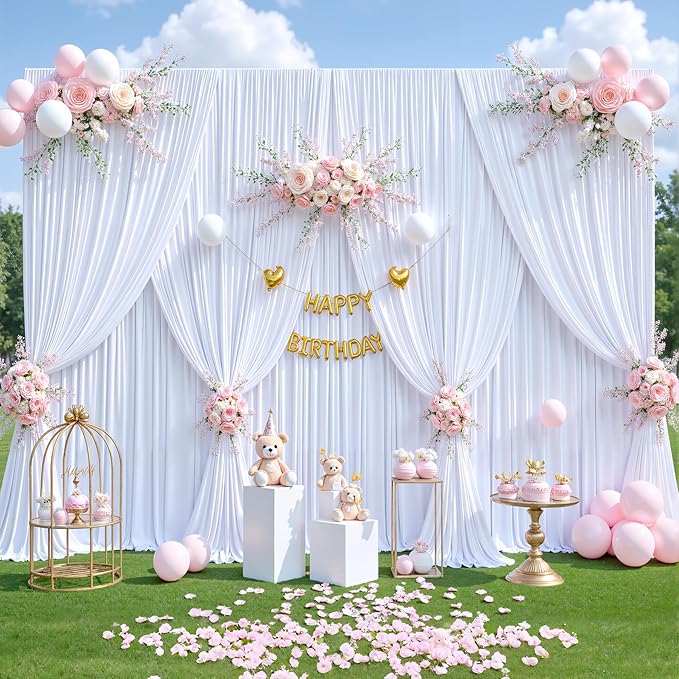 50ft x 12ft White Backdrop Curtains Wrinkle Free Backdrop Curtain - Image 2