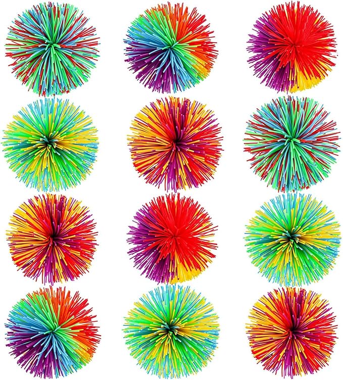 Leinuosen 12 Pieces Monkey Stringy Balls Sensory Stringy Ball Soft Rainbow Pom by Leinuosen