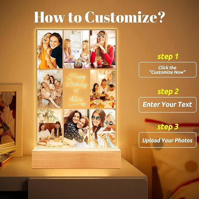 Custom Picture Frames with Photos, Personalized Photo Frame with Night Light - Image 4