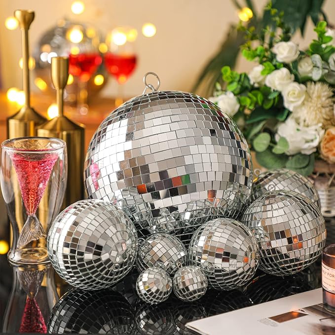 Haull 8 Pcs Large Disco Ball Set Silver Mirror Disco Reflective Ball - Image 3