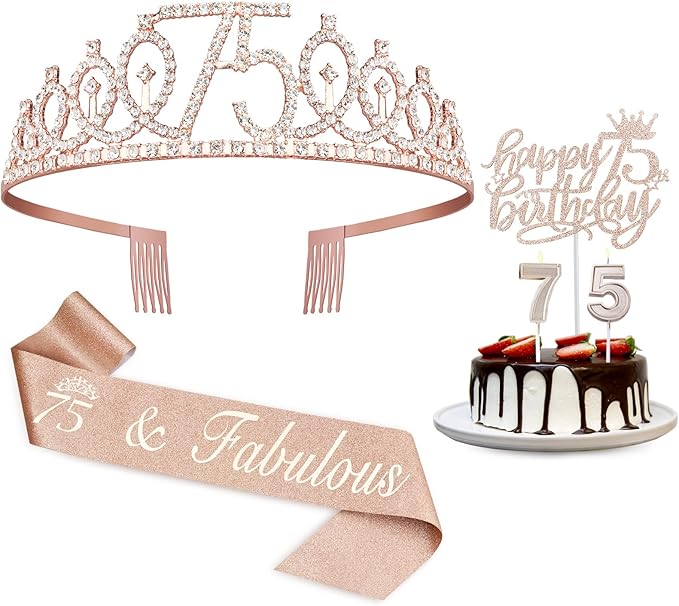 75th Birthday Decorations for Women Including Sash, Crown/Tiara, Candles and by JueslyBirthdayParty