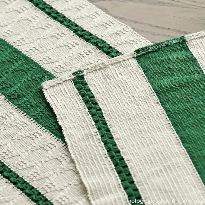 Artoid Mode Dark Green Farmhouse Woven Rustic Table Runner, Seasonal Holiday - Image 5