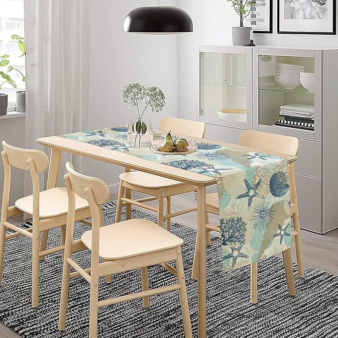 Nautical Coastal Table Runner，Ocean Themed Starfish Coral Conch Beach Kitchen - Image 4
