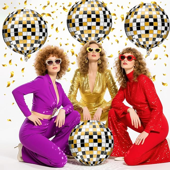 Iridescent Disco Ball Balloons 4PC, Foil Disco Balloons 22 Inch 4D Round Balloon - Image 5