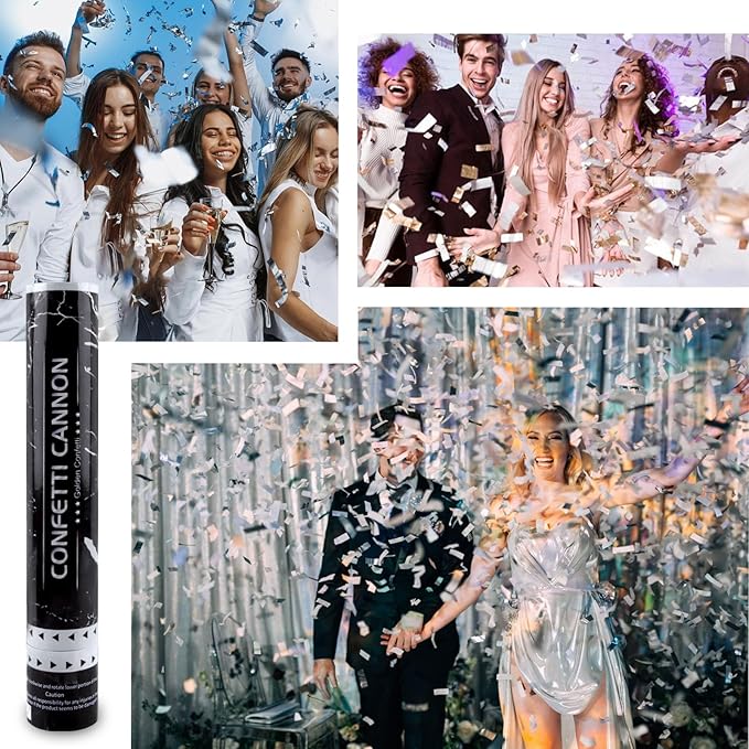 6 Pack Silver Confetti Poppers, 12 Inch Confetti Cannon Party Poppers Shooters - Image 3