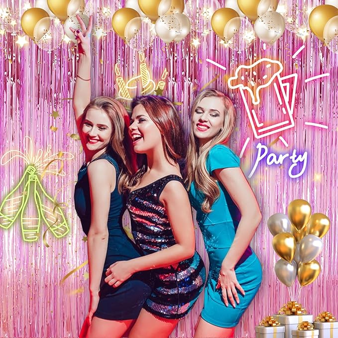 2 Pack 3.28 ft x 6.56 ft Pink Tinsel Curtain Party Backdrop Decorations - Image 5