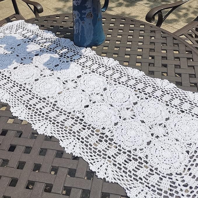 Phantomon Lace Table Runner Rectangular Table Cover Cloth Handmade Crochet - Image 2