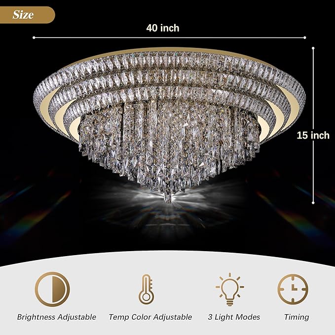 40 inch Crystal Gold Ceiling-Light Flush Mount - Image 2