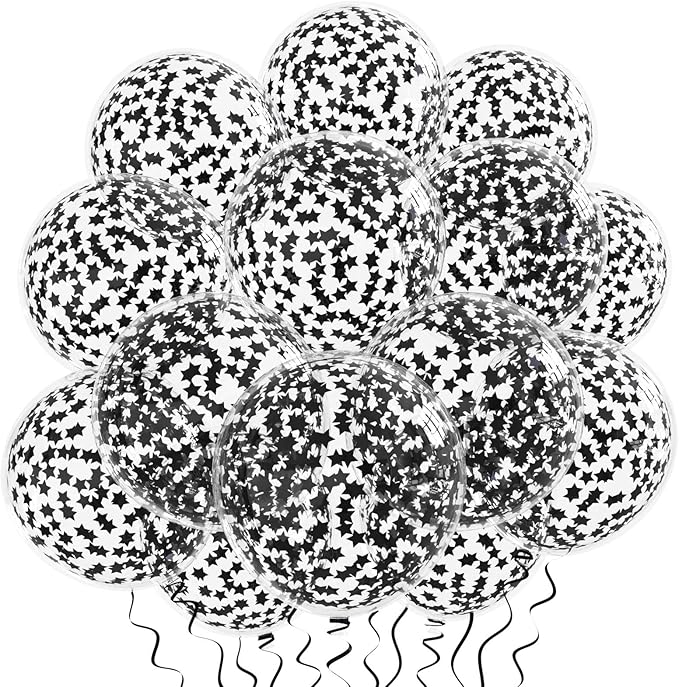 VHUWE 25 Pcs Black Star Confetti Balloons, 12 Inch Clear Latex Balloon by VHUWE