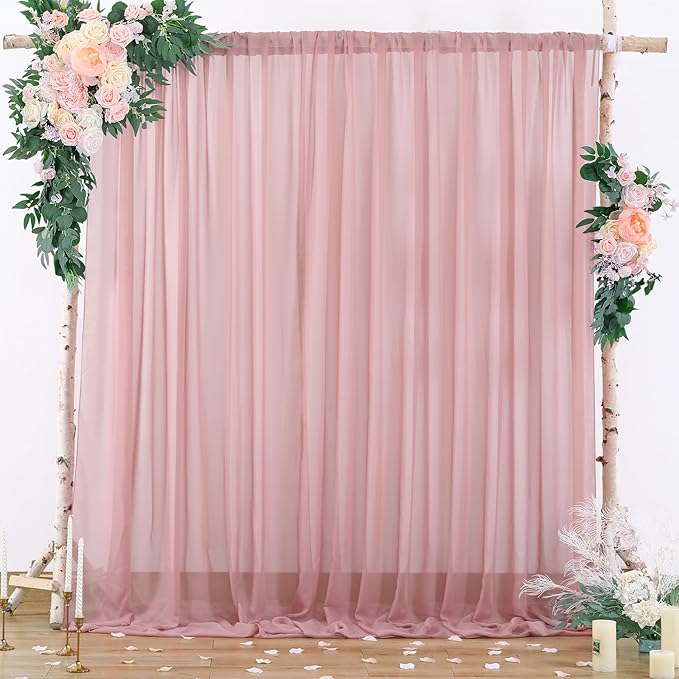 PARTISKY 10x7ft Dusty Rose Chiffon Backdrop Curtains, Wrinkle-Free Sheer Fabric - Image 9
