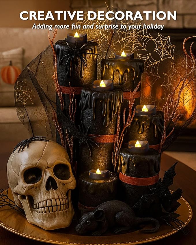 Homemory 12pcs Black Remote Timer LED Tea Lights Candles, 400+Hours Flickering - Image 2