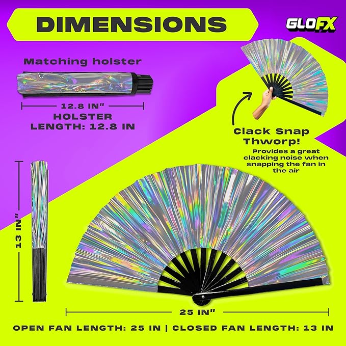 Holographic Folding Fan with Holster – Large Handheld Fan - Image 2
