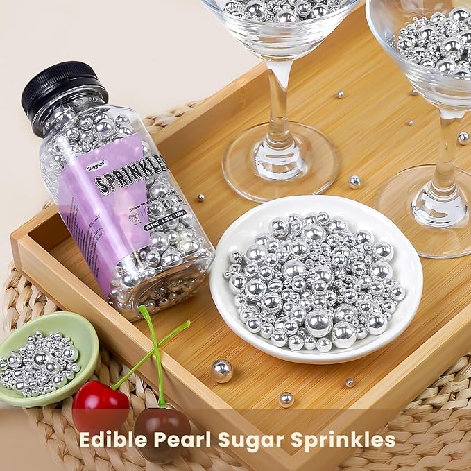 Edible Silver Pearl Sugar Sprinkles, Mix Size, 180g/6.35oz, Cake Decorations - Image 5