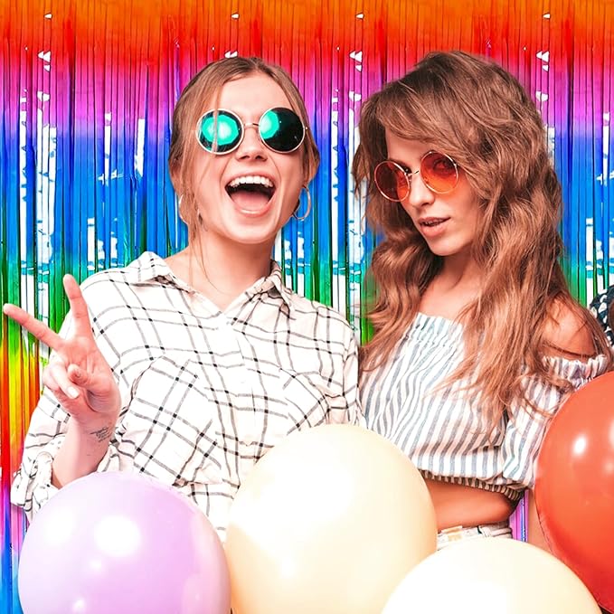 3 Pack Rainbow Foil Fringe Curtain Backdrop, 3.28Ft x 8.2Ft Metallic Tinsel - Image 6
