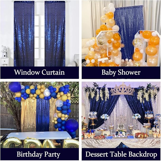 Navy Blue Sequin Backdrop Curtain 8FTx8FT Sequin Backdrop Curtains Glitter - Image 4