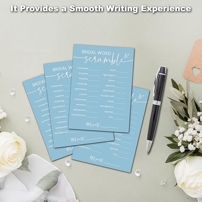 Minimalist Bridal Shower Games, 30 Light Blue Bridal Word Scramble Cards + 1 - Image 3