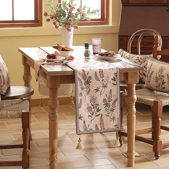 ISAENNE Designer Light Beige Linen Extra Long Table Runner 118 Inches, Vintage - Image 7