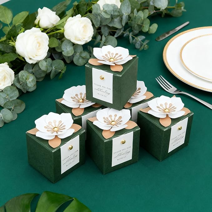 FEIYI 20 PCS Candy Boxes, 3 In 1 Olive Green Favor Boxes - Image 7