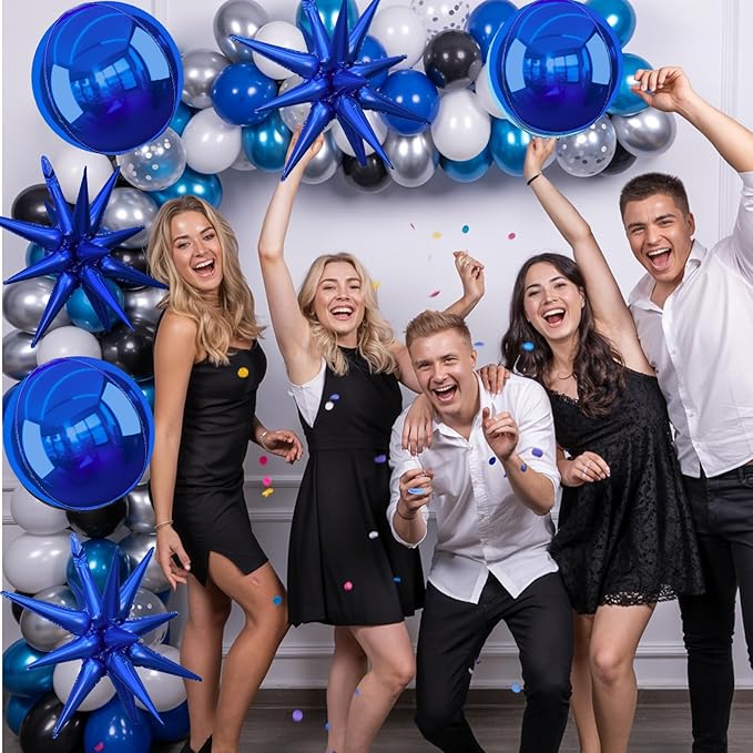 6Pcs Navy Blue Foil Balloons, 22Inch Royal Blue 4D Round Ball Balloon and - Image 6