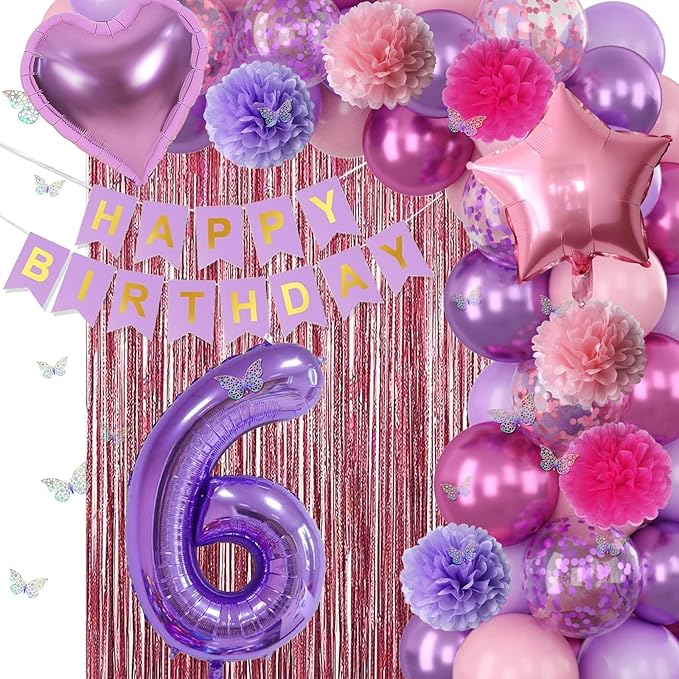 Pink Purple 6th Birthday Party Decorations - Image 8