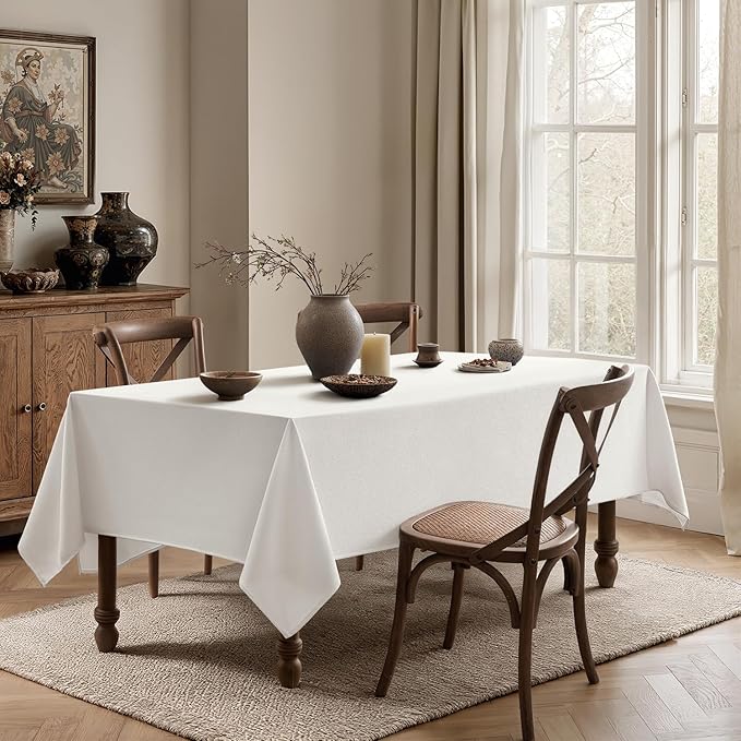MIULEE White Linen Tablecloth 60x84 Inch Rectangle Table Cloth Waterproof - Image 4