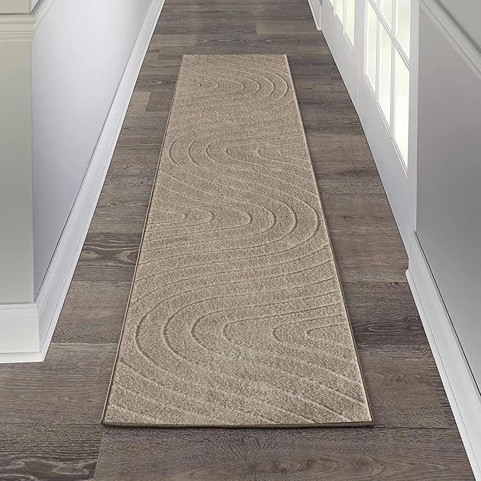 LUXE WEAVERS Modern Geometric Wave Beige 2x8 Area Rug - Image 3