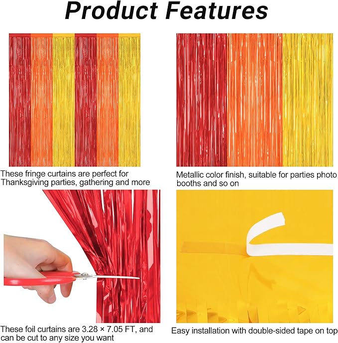 2 Pack Thanksgiving Backdrop, 3.28 FT x 7.05 FT Red Orange Gold Party Streamer - Image 4