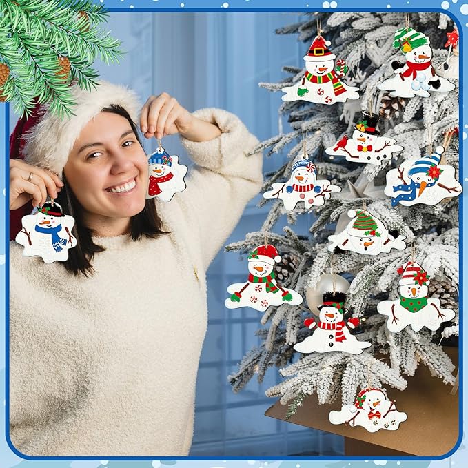 Suzile 36 Pcs Christmas Wooden Ornaments Melting Snowman Style Hanging Decor - Image 5