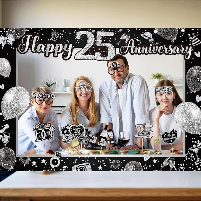 25th Wedding Anniversary Decorations Black Sliver 25th Wedding Anniversary - Image 6