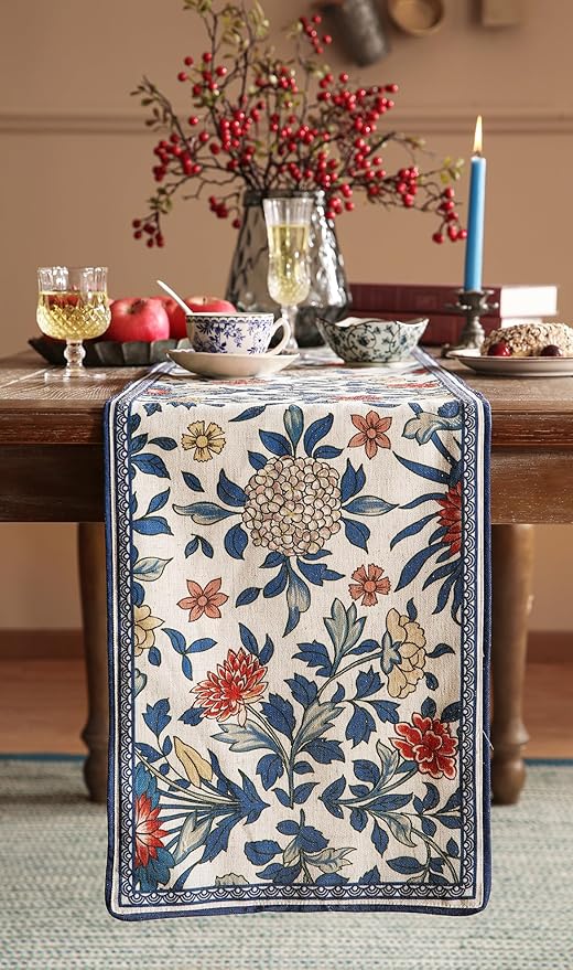 patdrea Designer Blue Cottage Rustic Floral Patterned Extra Long, Wrinkle - Image 9