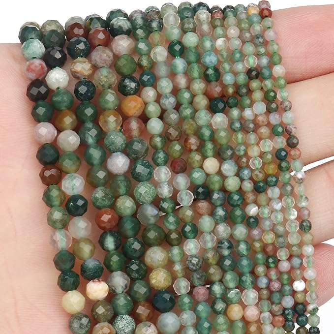 Song Xi 90pcs 4mm Natural Indian Agate Gemstone Beads Faceted Round Loose Stone - Image 2