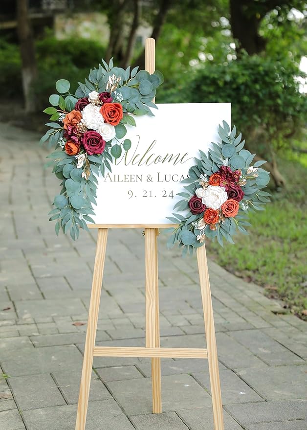 Artificial Burnt Orange Wedding Arch Flowers Swags - Image 2