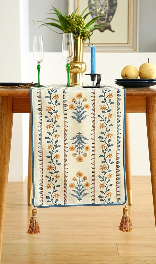 ISAENNE Designer Pale Yellow Elegant Linen Table Runner 102 Inches Long - Image 7