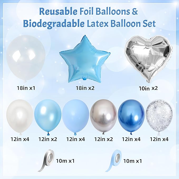Blue and Silver Balloons Heart Star Mylar Balloons, Happy Birthday Decorations - Image 2