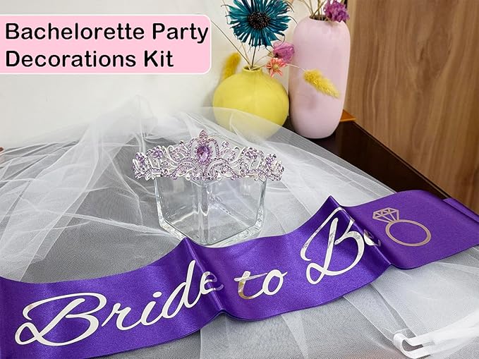 JETKONG 3 Pcs Bachelorette Party Decorations Bridal Shower Crown, Bride to Be - Image 4