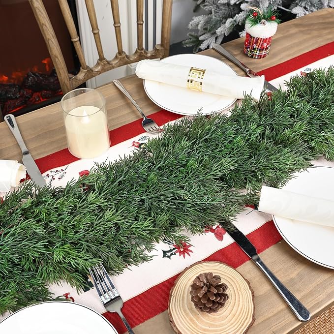 9ft Christmas Cedar Garland, Real Touch Pine Garland, Realistic Cypress - Image 5
