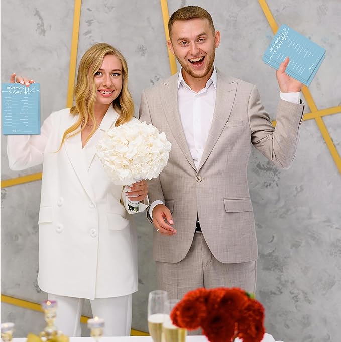 Minimalist Bridal Shower Games, 30 Light Blue Bridal Word Scramble Cards + 1 - Image 6