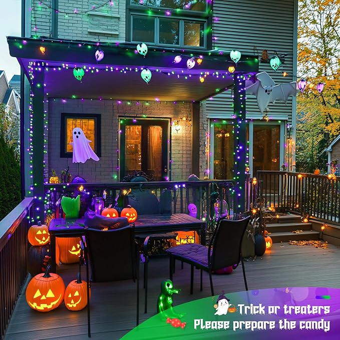 JMEXSUSS Purple and Green Halloween Lights, Total 66 FT 200 LED Solar Halloween - Image 7