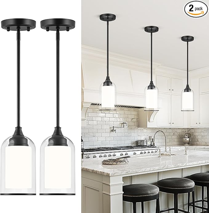 LIROUVET 2 Pack Pendant Lights Kitchen Island, Dual Glass Pendant Lights by LIROUVET