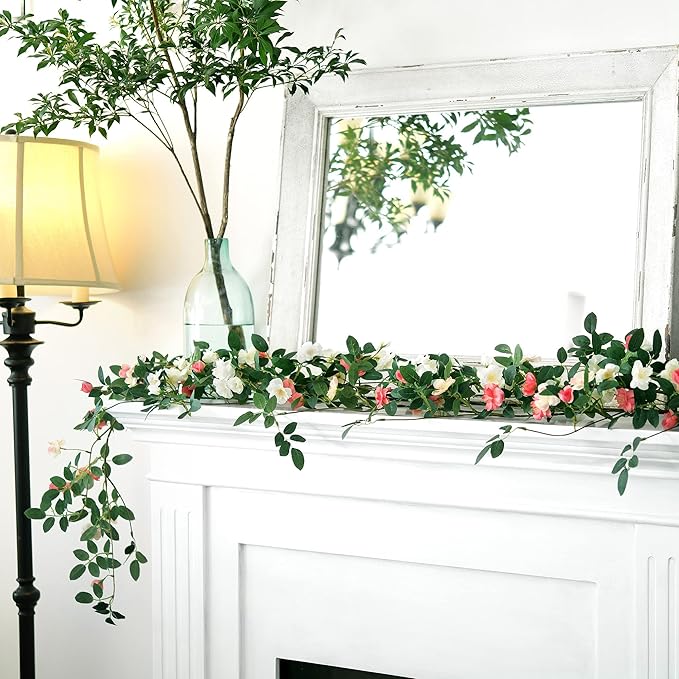 FiveSeasonStuff Bendable Shabby Chic White Flower Garlands, Artificial Silk - Image 2