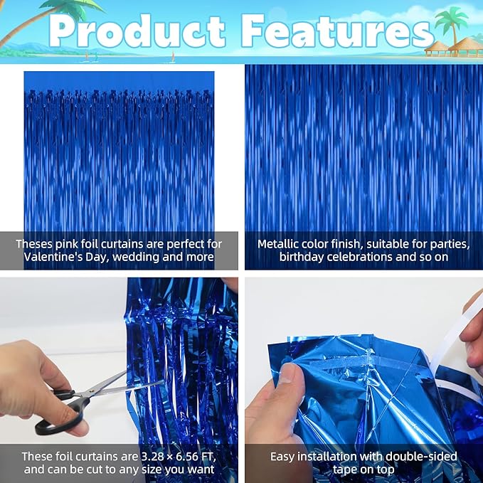 5 Pack Blue Backdrop Curtain Tinsel Streamers Ocean Themed Decor Birthday Party - Image 4