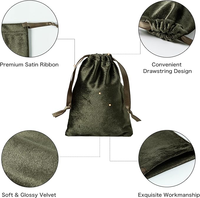 QIANF 12pcs Moss Green Velvet Drawstring Bags 4x6 inches Glossy Small Velvet - Image 3