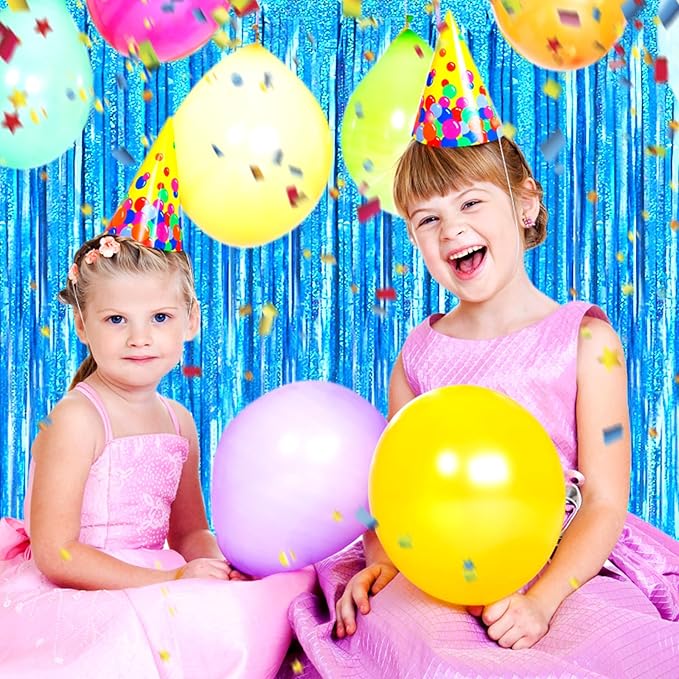 3 Pack Lake Blue Foil Fringe Curtain Backdrop, 3.28Ft x 8.2Ft Metallic Tinsel - Image 5