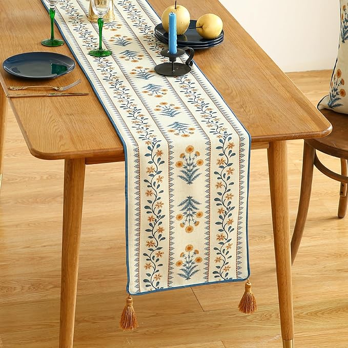 ISAENNE Designer Pale Yellow Elegant Linen Table Runner 102 Inches Long - Image 2