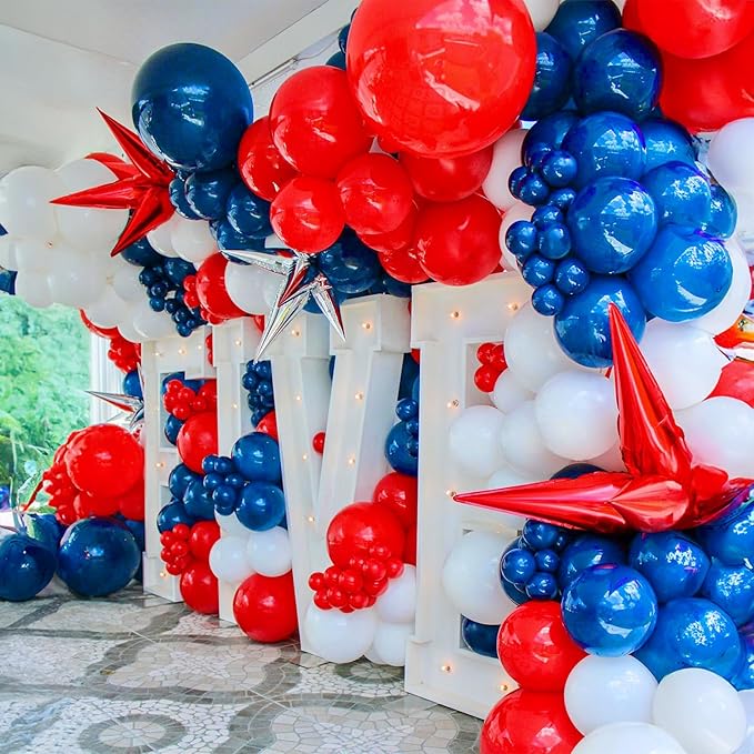 Red White Blue Balloons, 12 Inch Pearl Metallic Blue Red White Confetti Latex - Image 6