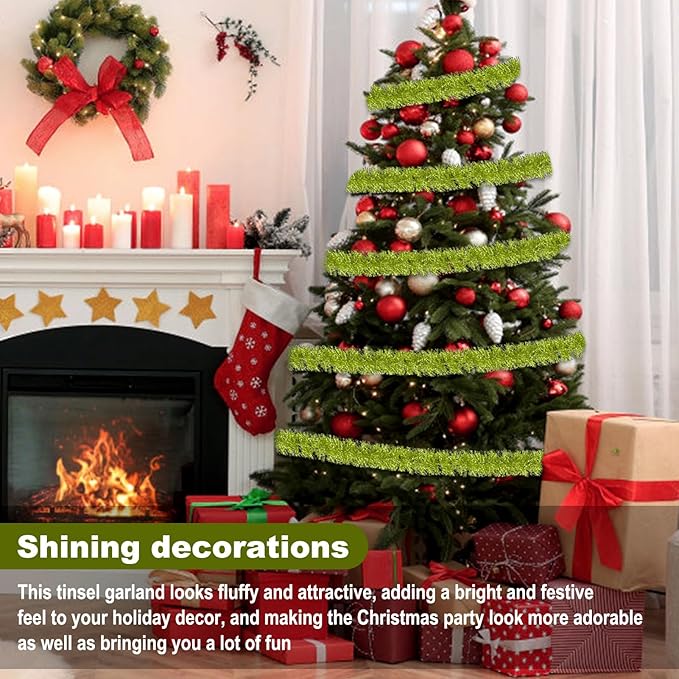 25 Feet Light Green Christmas Tinsel Garland, Metallic Foil Twist Garland Wall - Image 4